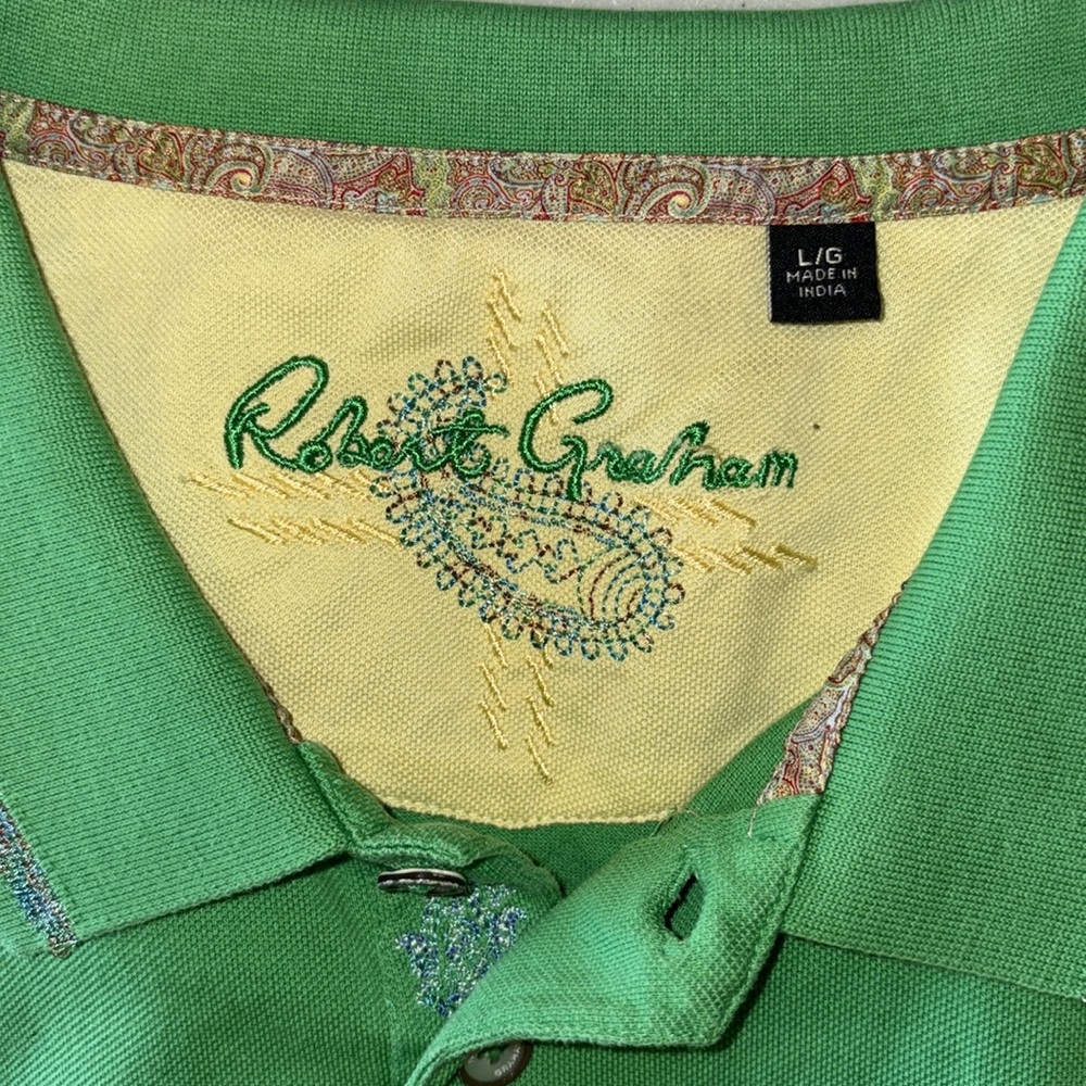 Robert Graham Men L Green Polo Golf Shirt - Picture 2 of 4